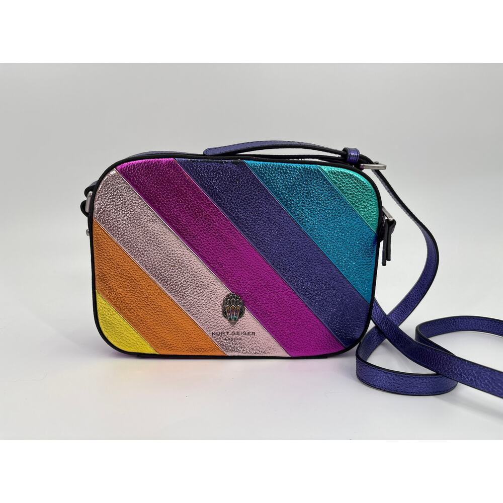 B37 Kurt Geiger Kensington Rainbow Crossbody Shoulder Camera Bag Pebble Leather